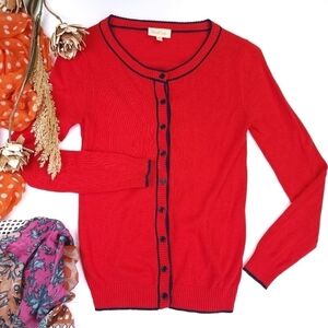 ModCloth Red Navy Trim Cardigan Sweater Sz Xs